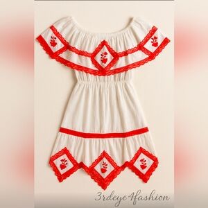 Vintage White & Red Lace Peasant exquisite Festival Cosplay Peasant Dress 🥻